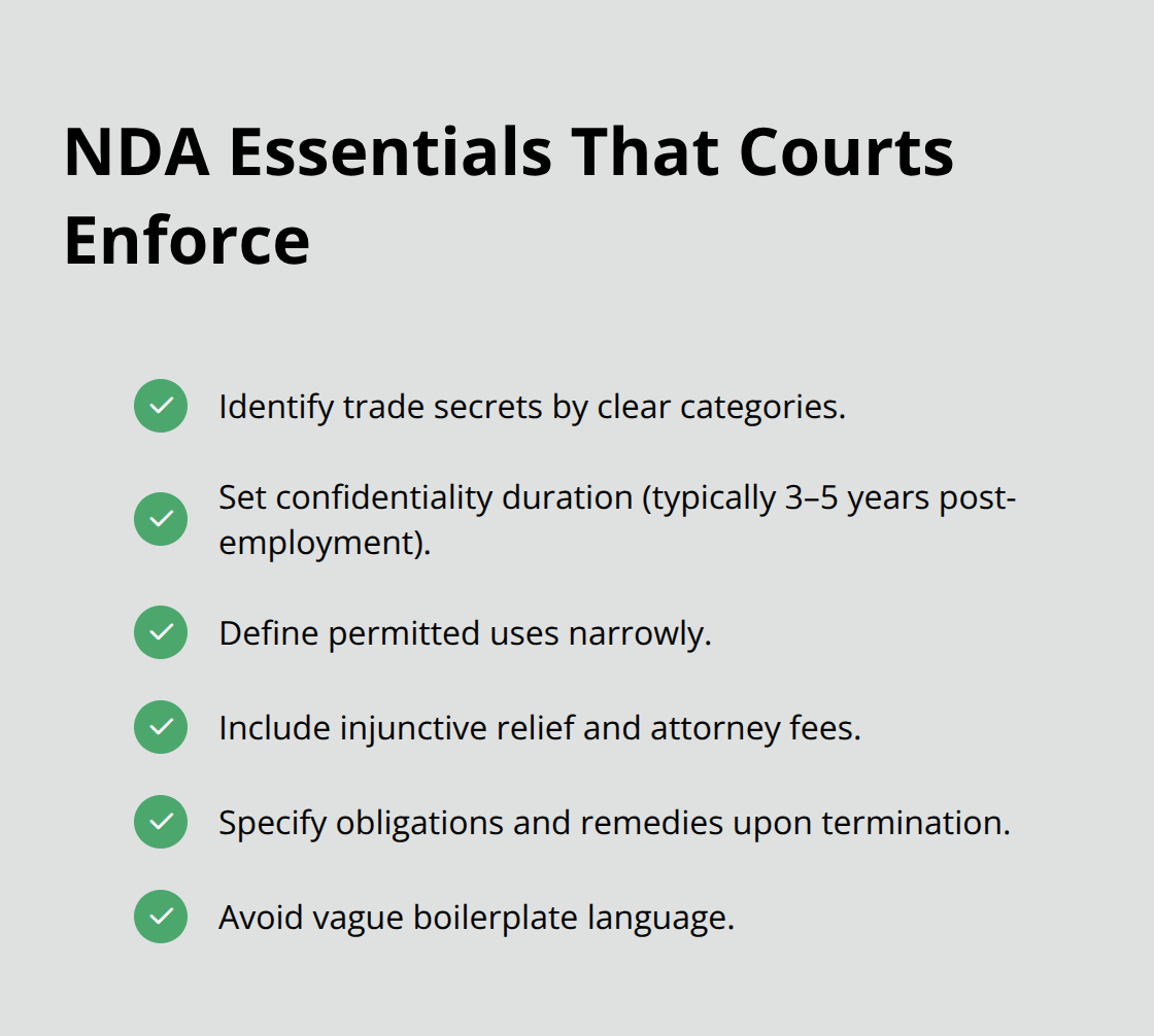 Checklist of NDA elements that strengthen California trade secret protection. - Trade secret protection measures