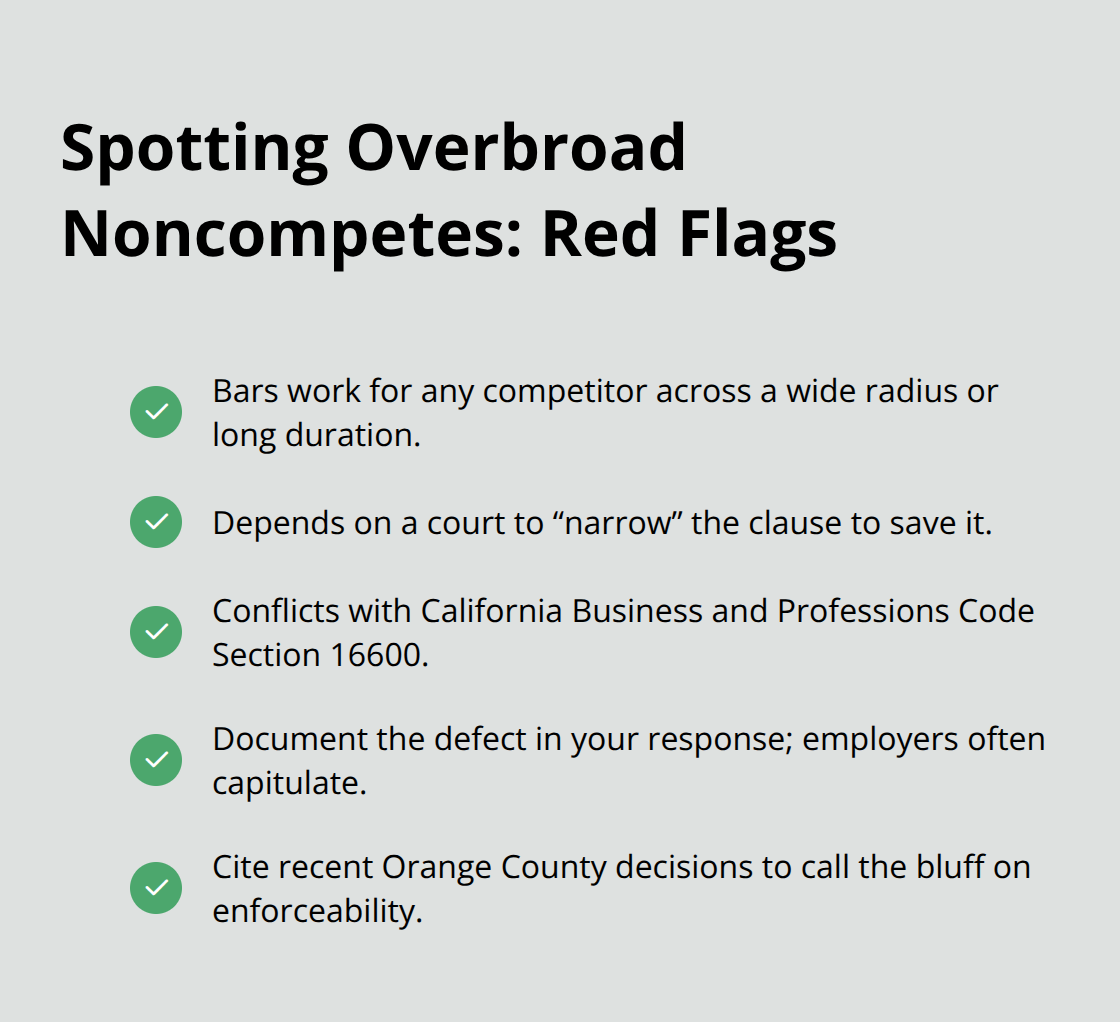Checklist of common overbreadth issues that doom noncompete clauses in Orange County