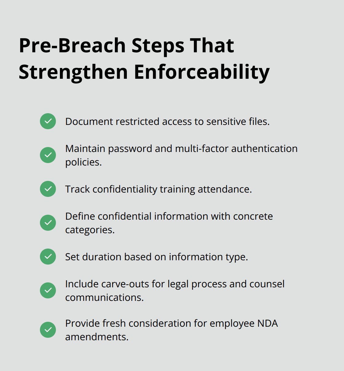 Checklist of steps that build NDA enforceability in Orange County, California - Nondisclosure agreements Southern California