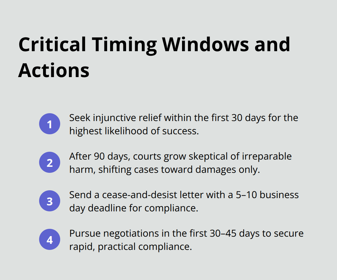 Compact list of key enforcement timelines and actions for restrictive covenant disputes. - restrictive covenant litigation