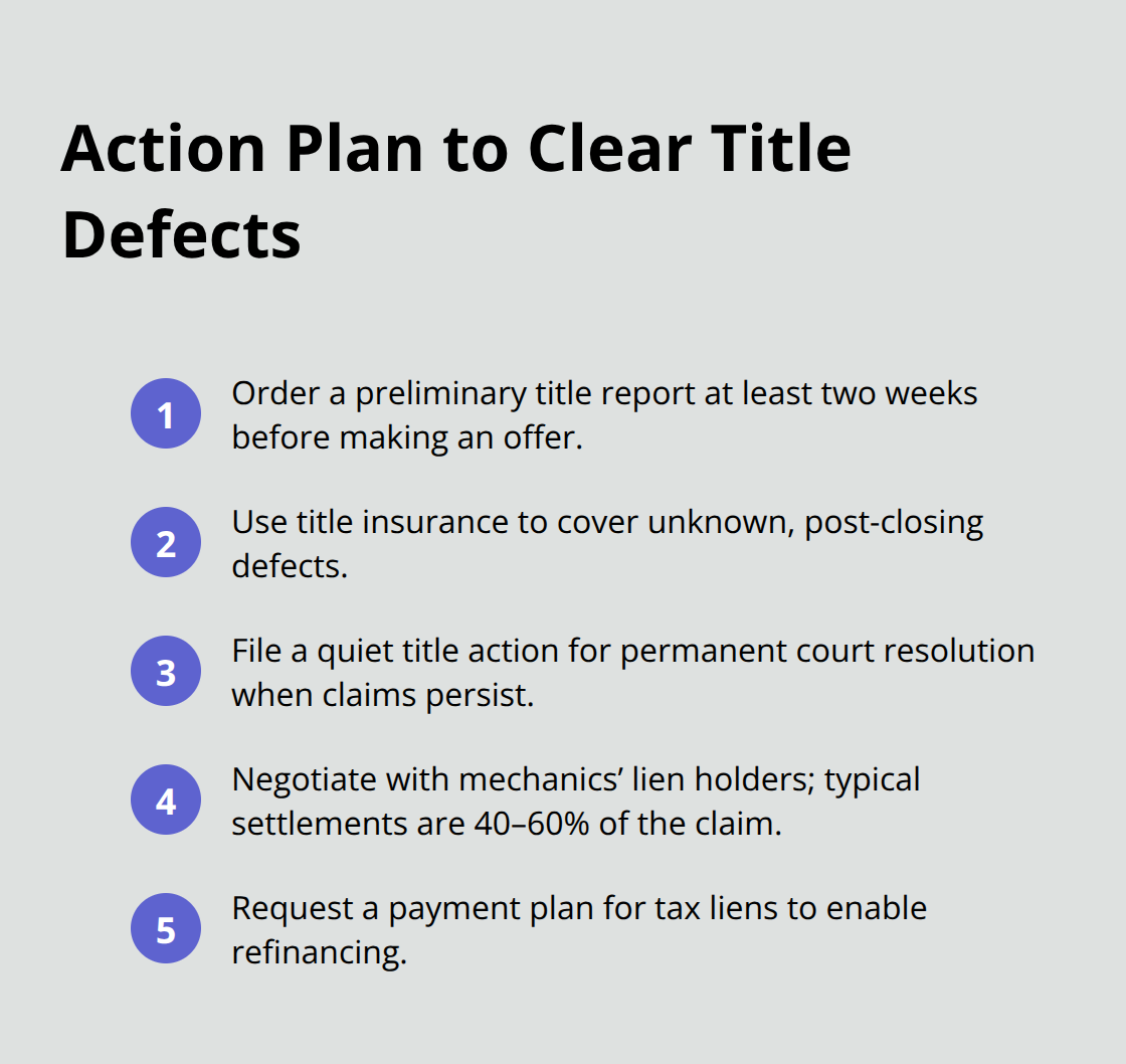 Compact checklist of key steps to resolve title defects efficiently. - title defects disputes