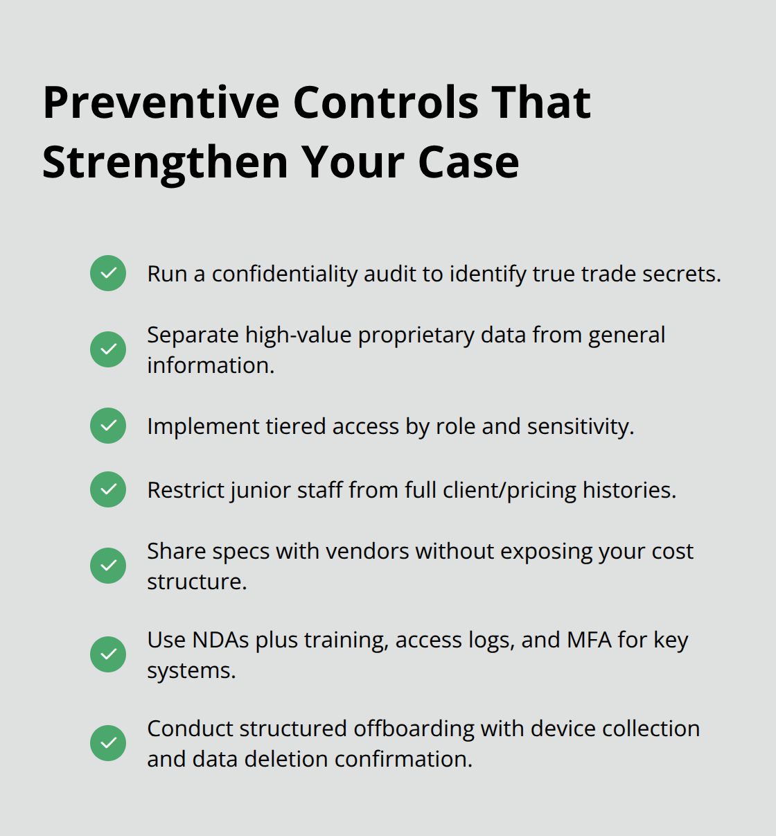 Checklist of practical steps to establish reasonable secrecy measures - Trade secret litigation California